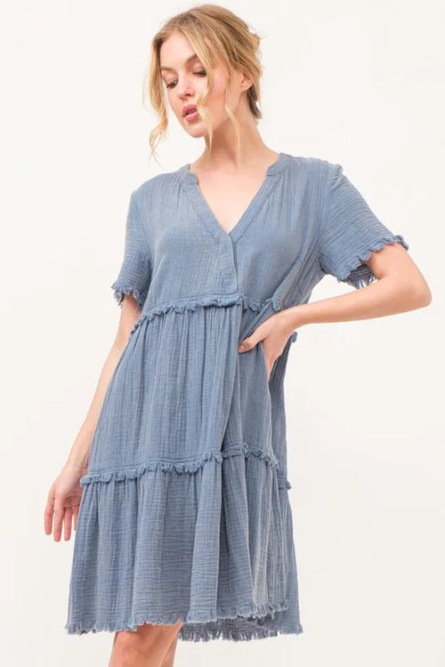 And The Why Washed Frayed Detail Tiered Dress | Lola Mariee