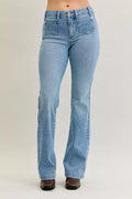 Judy Blue Full Size Mid Rise Bootcut Jeans with Contrast Wash & Front Patch Pockets Plus Size - women's shoes at Lola Mariee boutique