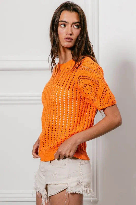 BiBi Crochet Knit Cover Up With Puff Sleeves - Trendsi | Lola Mariee