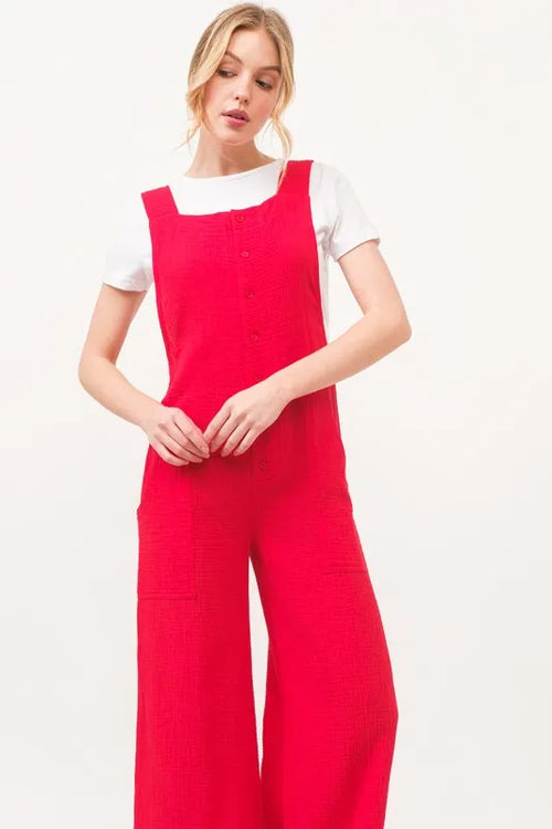 And The Why Gauze Loose Fit Tied Back Overalls – view 2 | Lola Mariee