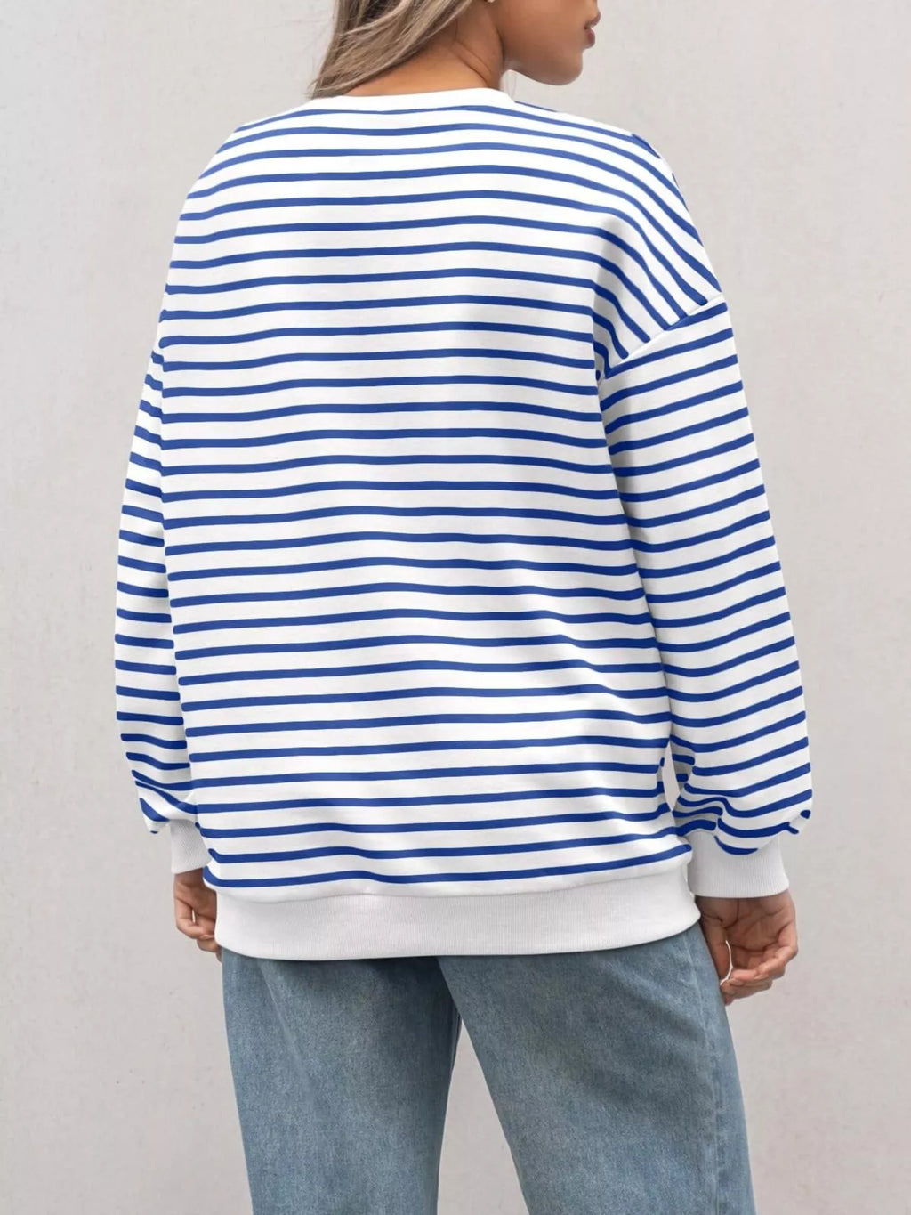 Striped Round Neck Oversized Casual Sweatshirt - Trendsi | Lola Mariee