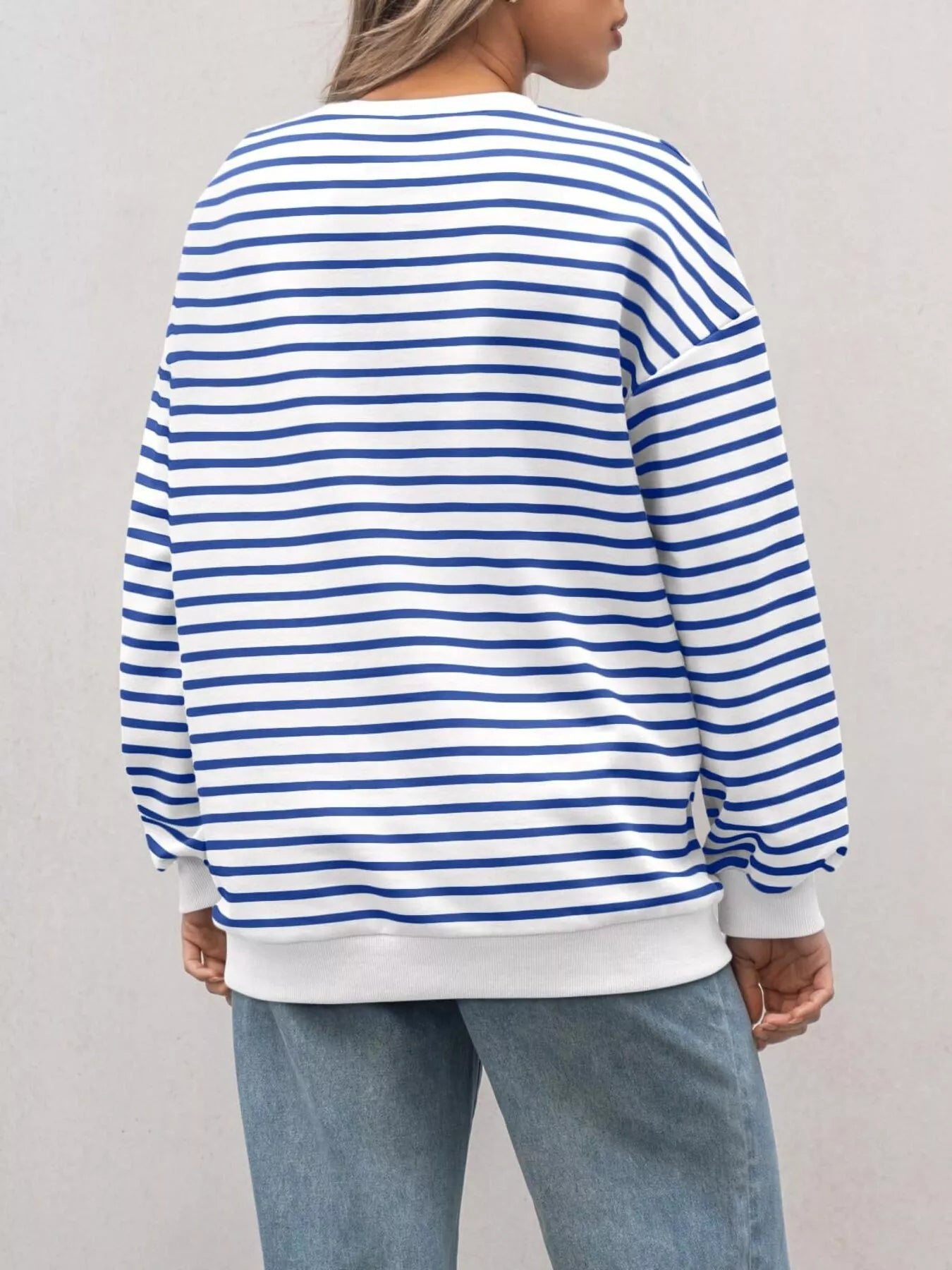 Striped Round Neck Oversized Casual Sweatshirt - Trendsi | Lola Mariee