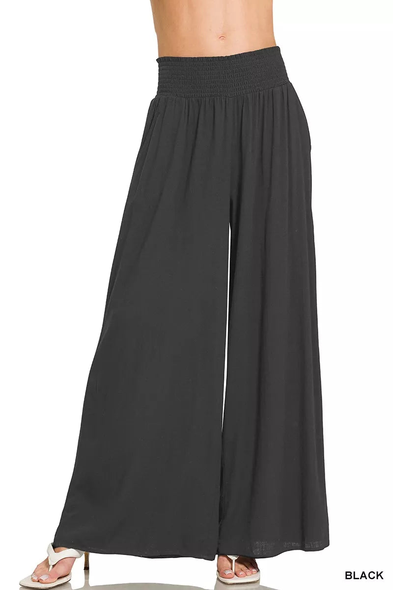 Zenana Smocked Waistband Wide Leg Lounge Pants - women's top at Lola Mariee boutique