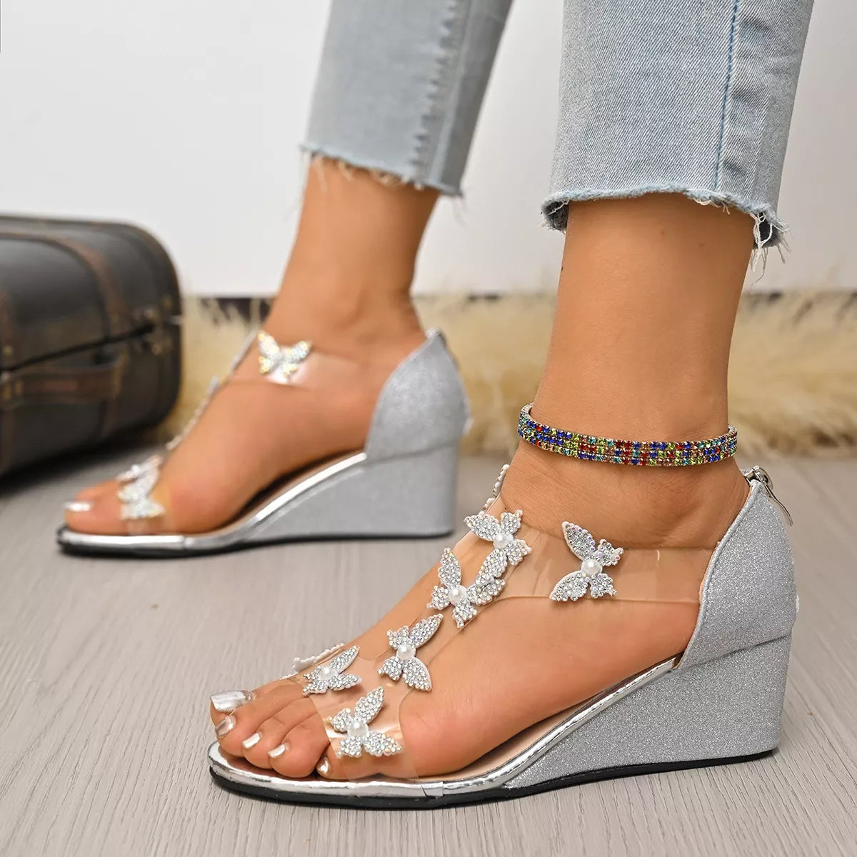 Butterfly Open Toe Wedge Sandals – view 7 | Lola Mariee