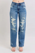 Judy Blue Full Size High Waist Heavy Destroy Straight Jeans Plus Size - women's bottoms at Lola Mariee boutique