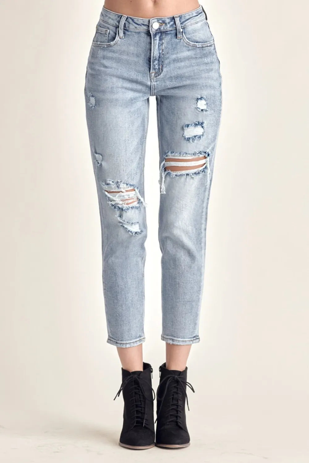 RISEN Distressed Slim Cropped Jeans - LOLA MARIEE | Lola Mariee