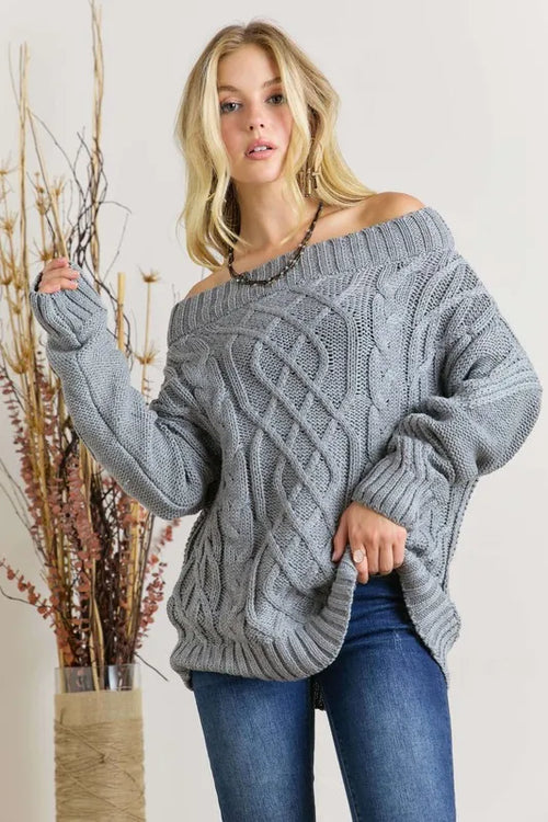 ADORA Cable Knit Off Shoulder Sweater | Lola Mariee