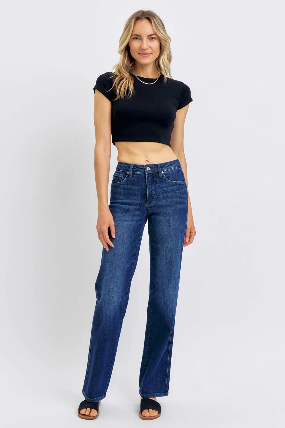 Judy Blue Full Size Tummy Control Straight Jeans Plus Size - women's bottoms at Lola Mariee boutique