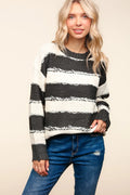 Haptics Striped Contrast Distressed Sweater - women's jacket at Lola Mariee boutique