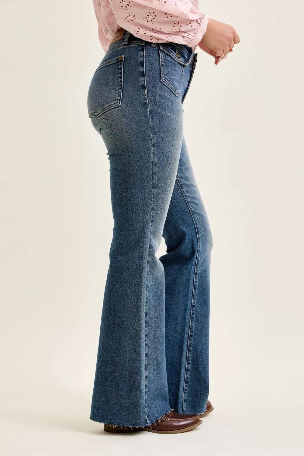 Judy Blue Mid Rise Flare Jeans with Front Flap Pockets - Trendsi | Lola Mariee