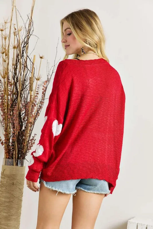 ADORA Full Size Heart V-Neck Knit Top Plus Size – view 2 | Lola Mariee