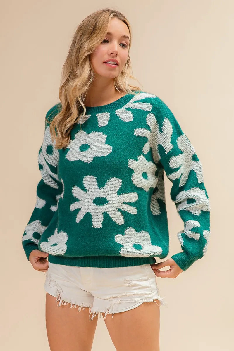 BiBi Flower Pattern Long Sleeves Sweater Top - Trendsi | Lola Mariee