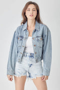 RISEN Full Size Button Down Cropped Denim Jacket - LOLA MARIEE | Lola Mariee