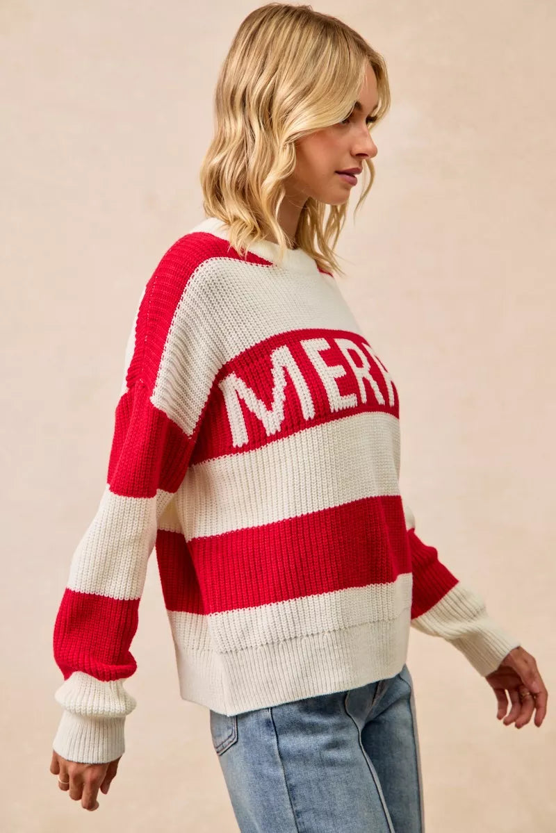 BiBi Christmas Merry Lettering Sweater - Trendsi | Lola Mariee