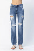 Judy Blue Full Size Mid Rise Destroy Straight Jeans Plus Size - women's bottoms at Lola Mariee boutique