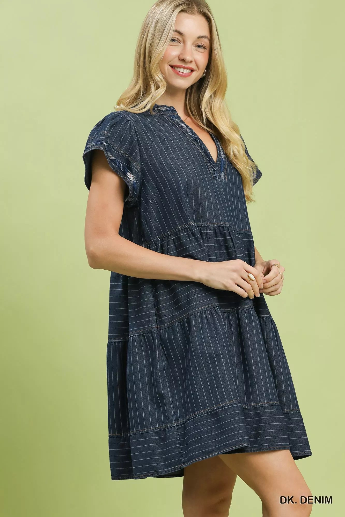 Umgee Chambray Tiered Babydoll Dress - Trendsi | Lola Mariee