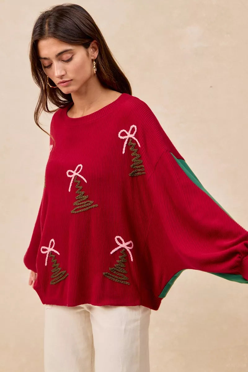 BiBi Christmas Theme Tree Embroidered Sweater - Trendsi | Lola Mariee