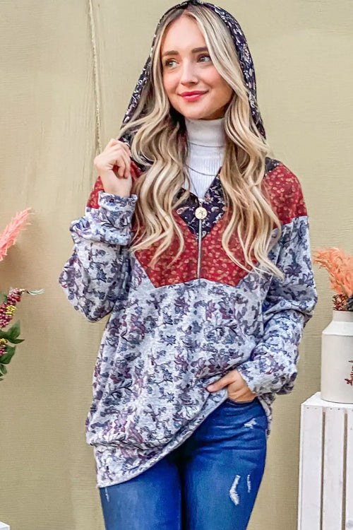 And The Why Printed Half Zip Up Long Sleeve Hoodie | Lola Mariee