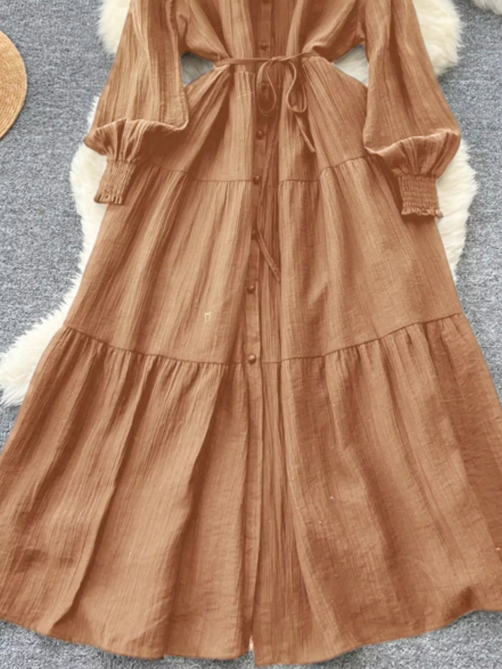 Button Down Tiered Long Sleeve Dress - Trendsi | Lola Mariee
