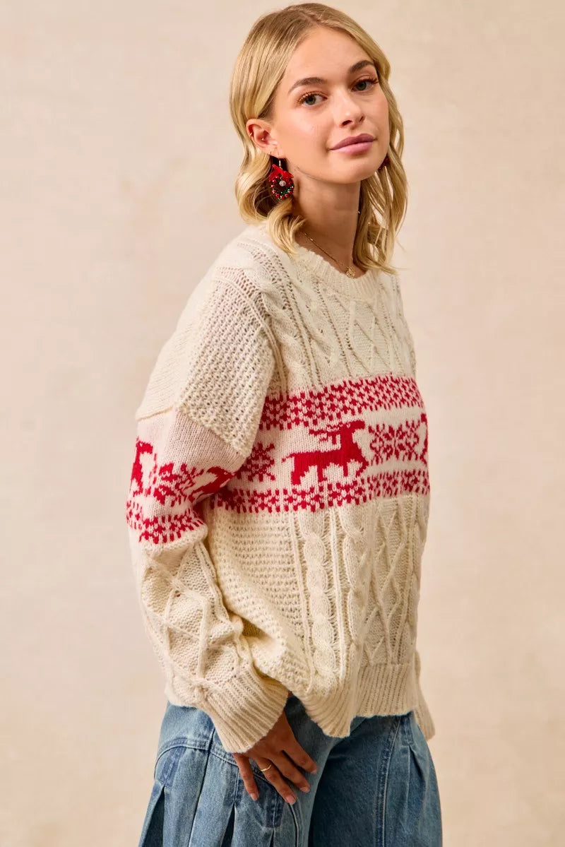 BiBi Christmas Theme Patterned Cable Knit Sweater - Trendsi | Lola Mariee
