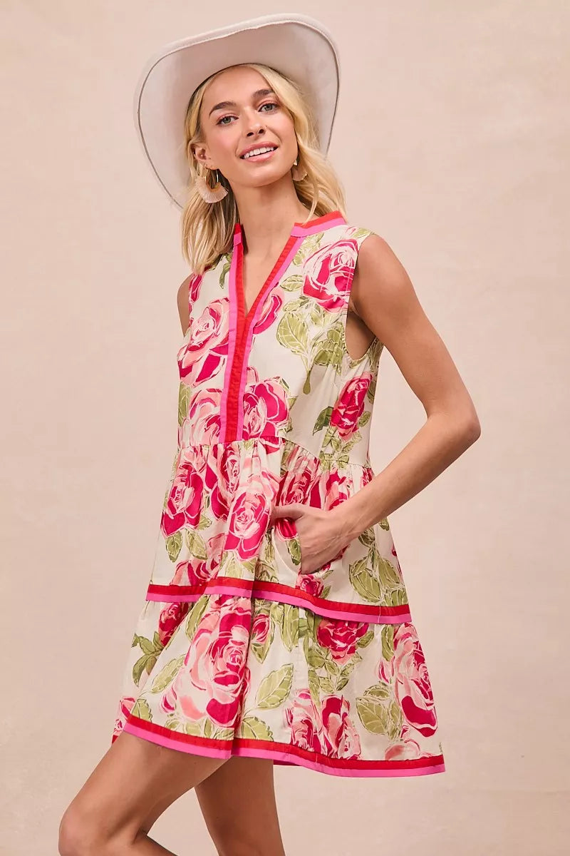 BiBi Floral Woven Contrast Edge Tiered Ruffle Mini Dress – view 10 | Lola Mariee