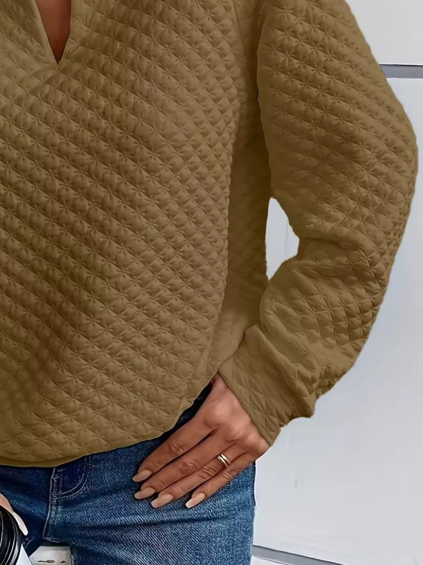 Textured Notched Raglan Sleeve Sweatshirt - Trendsi | Lola Mariee