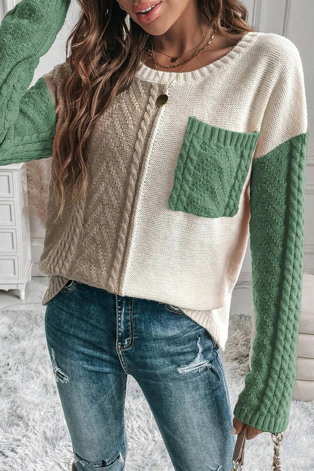 Double Take Full Size Color Block Drop Shoulder Sweater – view 4 | Lola Mariee