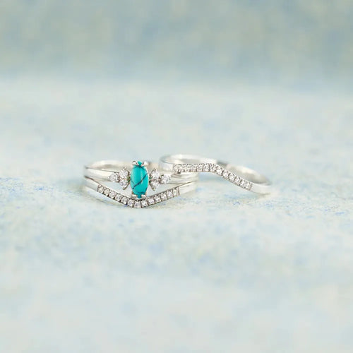 Artificial Turquoise V Shape Inlaid Zircon Ring | Lola Mariee