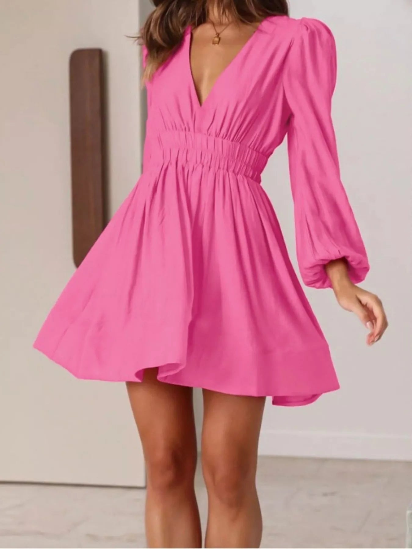 V-Neck Long Sleeve Mini Dress – view 9 | Lola Mariee