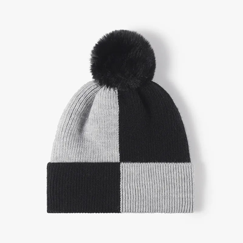 Color Block Knit Hat with Pom-pom – view 2 | Lola Mariee