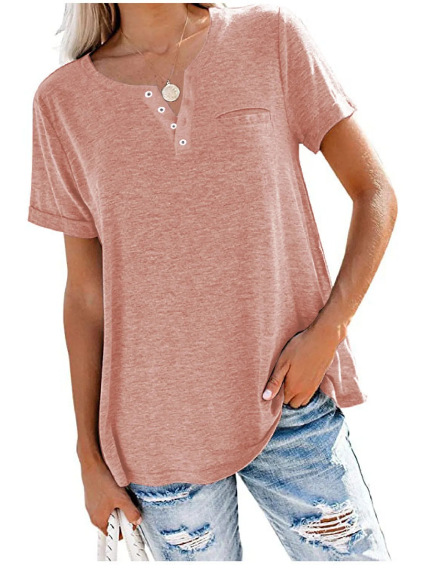 Full Size Notched Short Sleeve T-Shirt Plus Size – view 4 | Lola Mariee