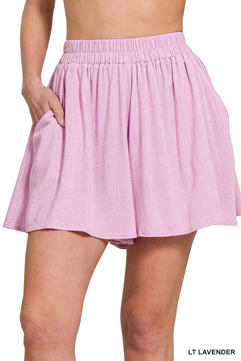 Zenana Woven Elastic Band Shorts With Pocket - women's bottoms at Lola Mariee boutique