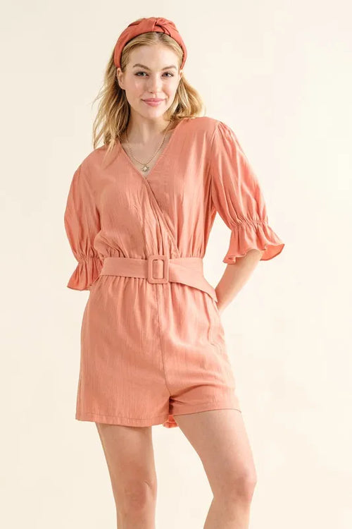 And The Why Flounce Sleeves Romper with Belt | Lola Mariee
