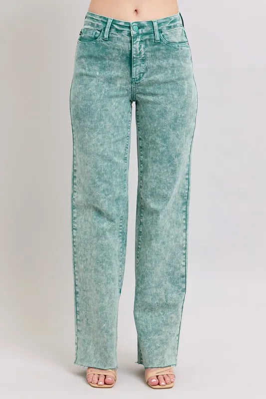 Judy Blue Full Size High Waist Garment Dyed Raw Hem Dad Jean Plus Size - women's bottoms at Lola Mariee boutique