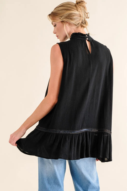 And The Why Lace Detail Sleeveless Ruffled Top – view 2 | Lola Mariee
