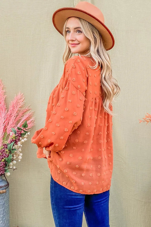 And The Why Swiss Dot V Neck Balloon Sleeve Woven Blouse – view 2 | Lola Mariee
