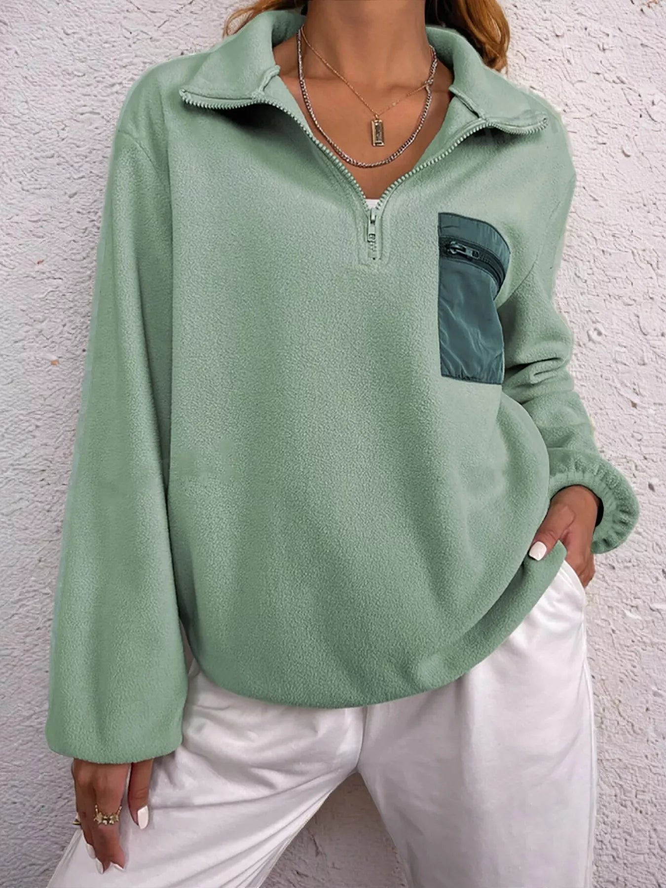 Half Zip Dropped Shoulder Sweatshirt - Trendsi | Lola Mariee