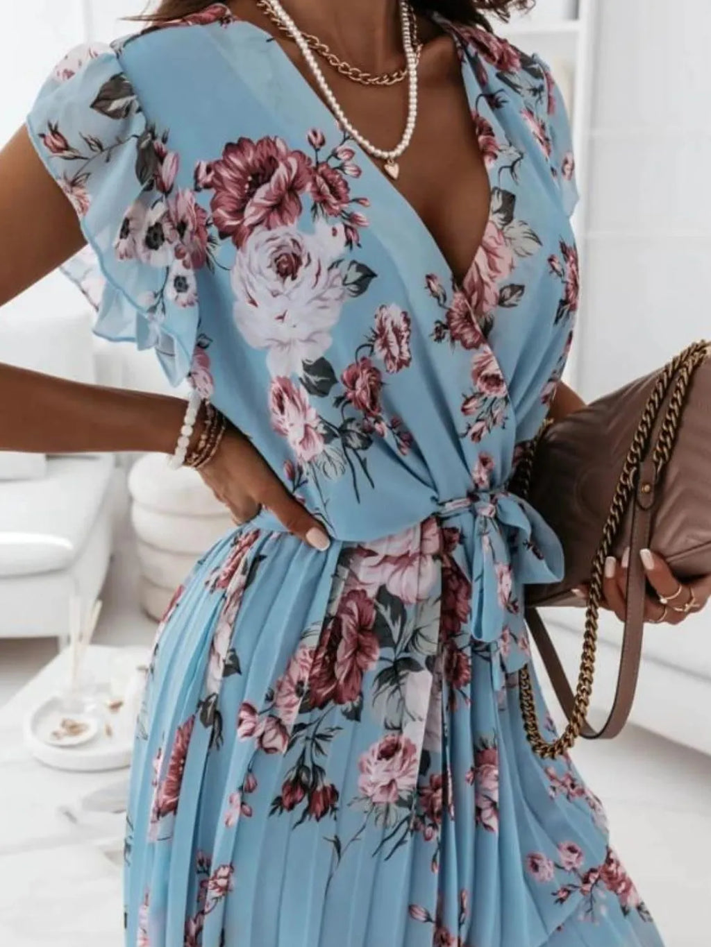 Floral Surplice Ruffled Cap Sleeve Dress - Trendsi | Lola Mariee