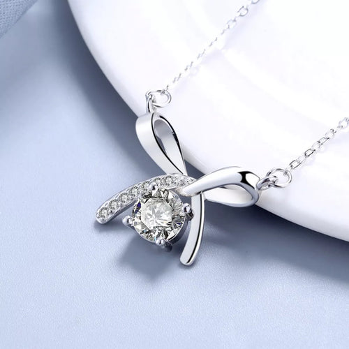 925 Sterling Silver Zircon Ribbon Pendant Necklace | Lola Mariee