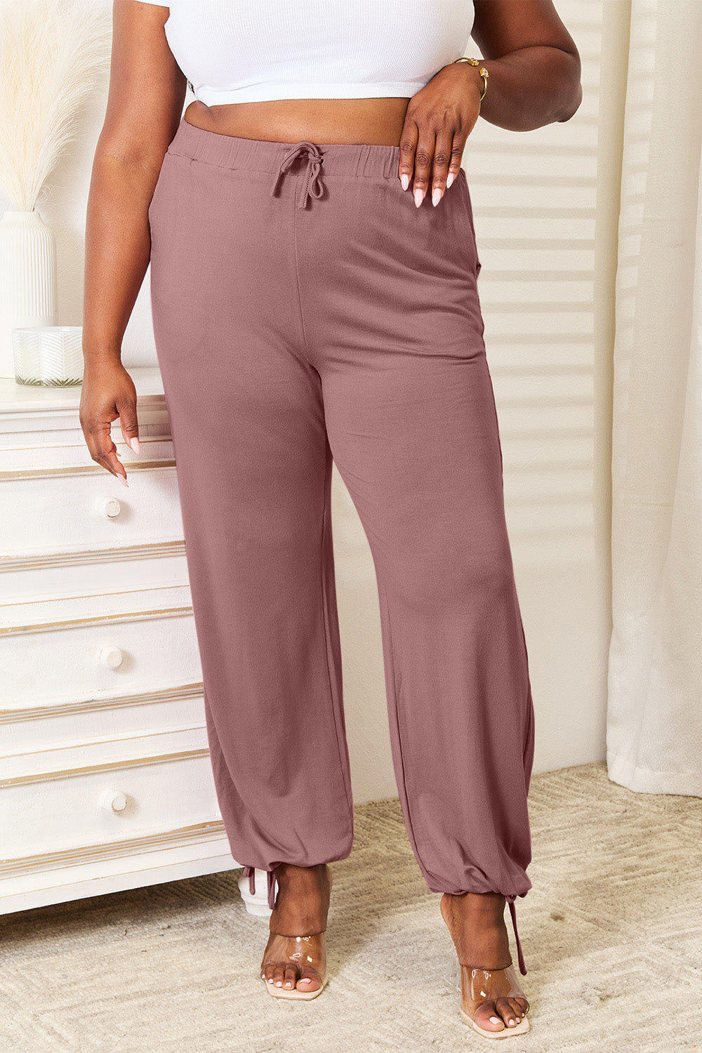 Basic Bae Full Size Soft Rayon Drawstring Waist Pants with Pockets – view 5 | Lola Mariee