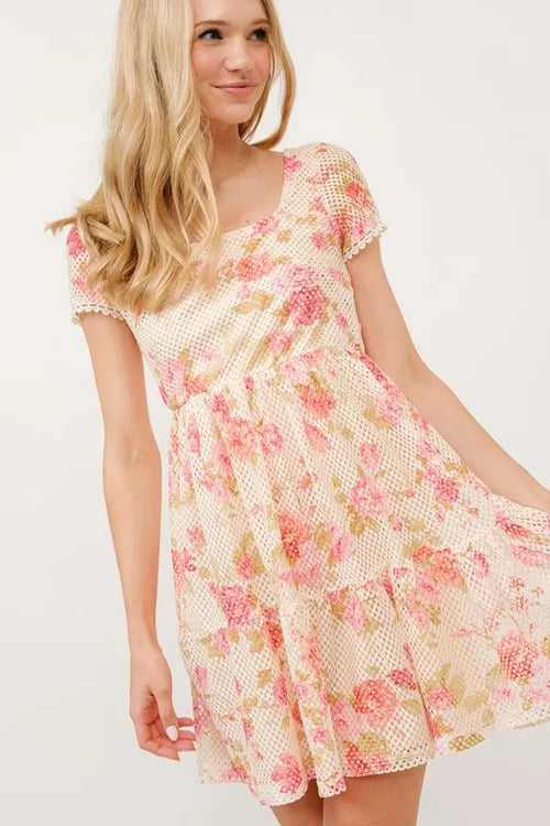 And The Why Square Neck Tiered Floral Fishnet Dress | Lola Mariee