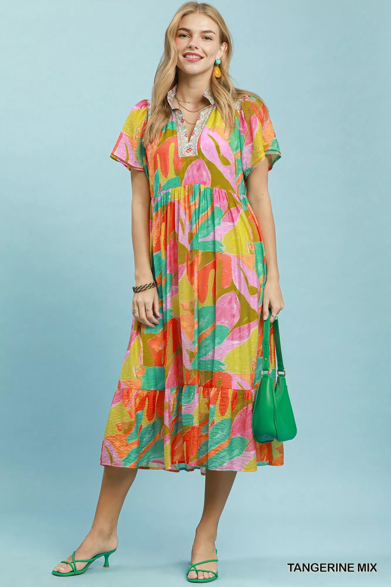 Umgee Abstract Tropical Print Tiered Midi Dress - Trendsi | Lola Mariee
