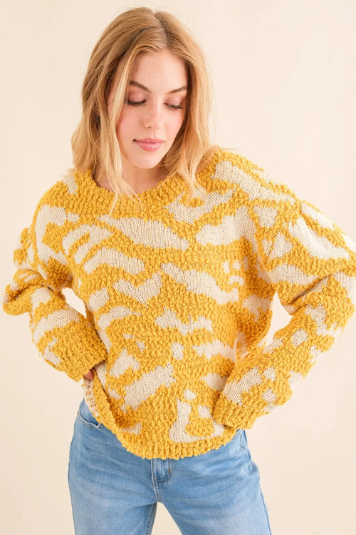 And The Why Full Size Textured Pattern Contrast Sweater | Lola Mariee