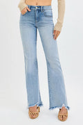 RISEN Full Size Tummy Control Mid Rise Flare Jeans with Fray Hem Detailed Plus Size - women's bottoms at Lola Mariee boutique