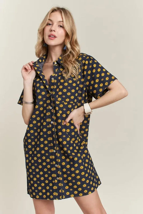 ADORA Floral Button-Up Mini Denim Dress | Lola Mariee