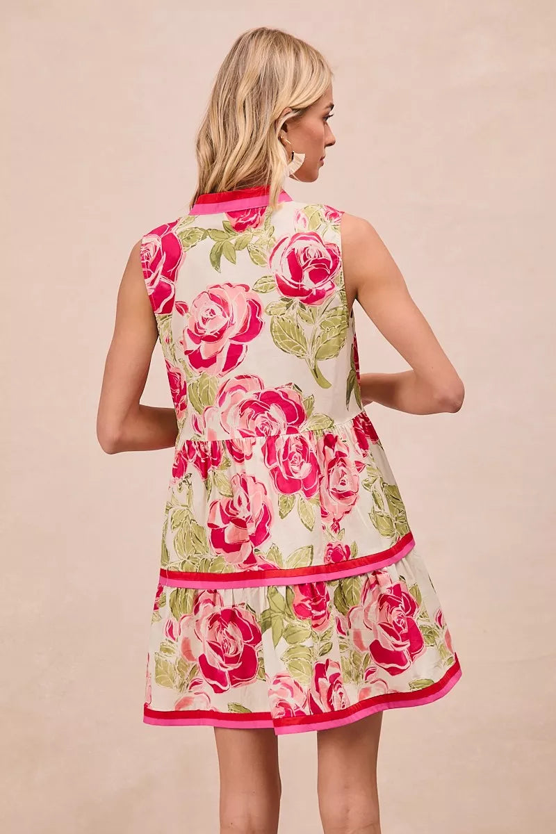 BiBi Floral Woven Contrast Edge Tiered Ruffle Mini Dress - Trendsi | Lola Mariee