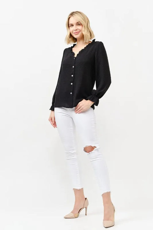 And The Why Polka Dot Ruffle Detailed Blouse Top – view 2 | Lola Mariee