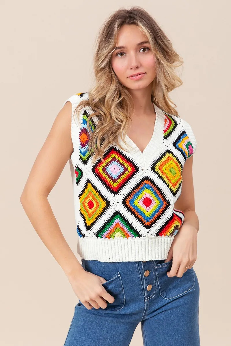 BiBi Diamond Granny Square Sweater Vest - Trendsi | Lola Mariee