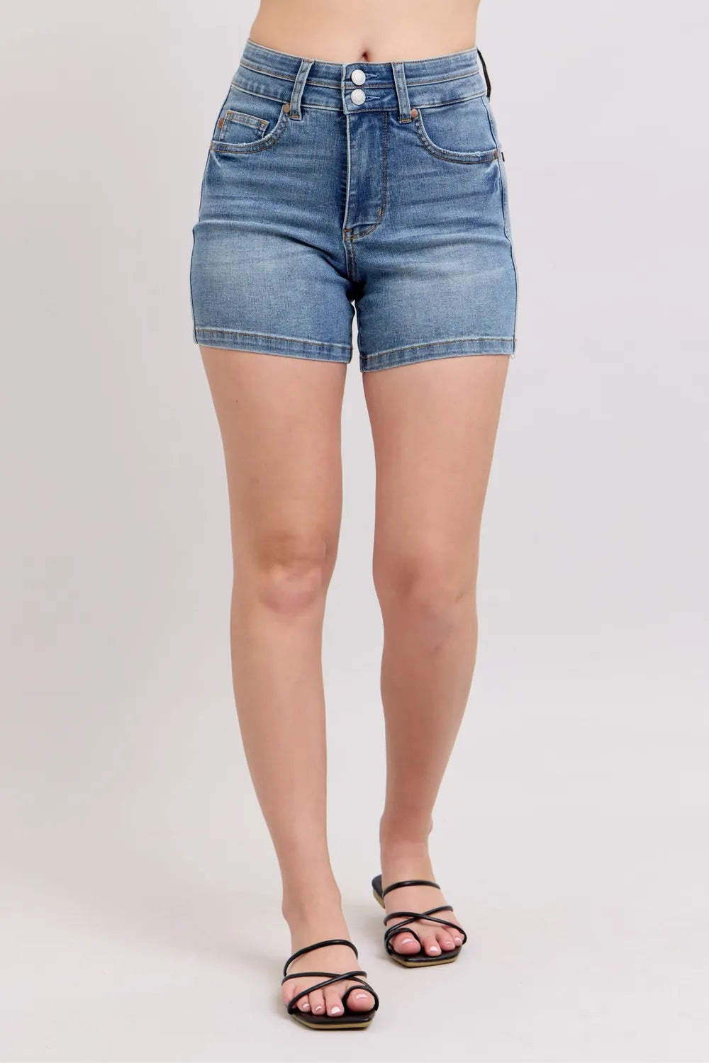 Judy Blue Full Size High Rise Tummy Control Denim Shorts Plus Size - women's bottoms at Lola Mariee boutique