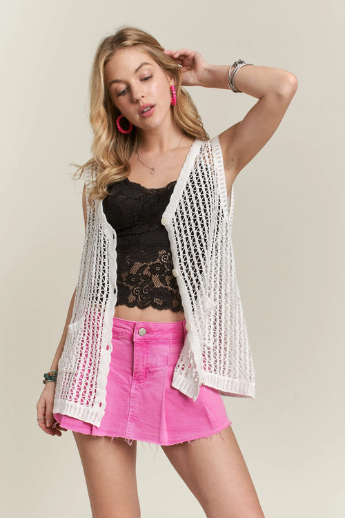 ADORA Button Down Crochet Vest Top | Lola Mariee